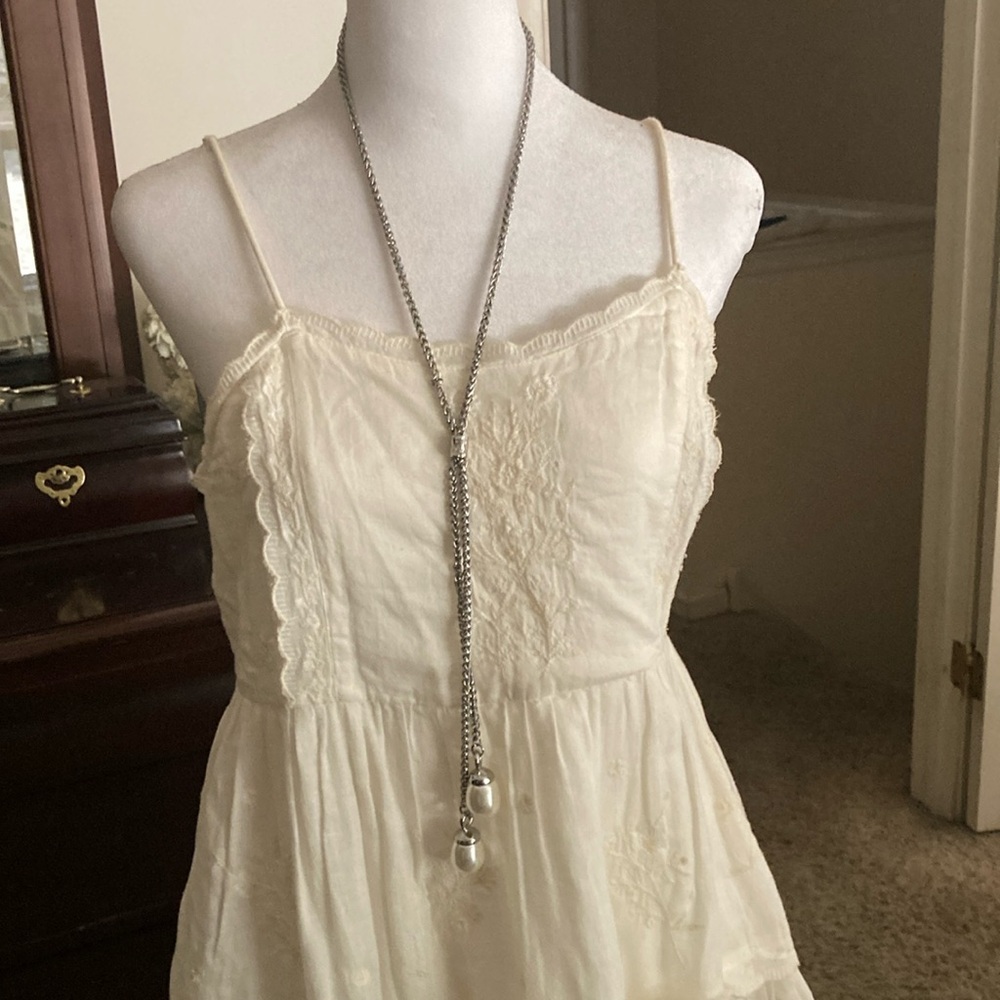 WHBM Silver Barrel Chain Necklace with Pearl Accents